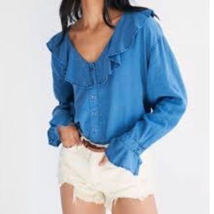 Free People Amber Ruffle Top Blue